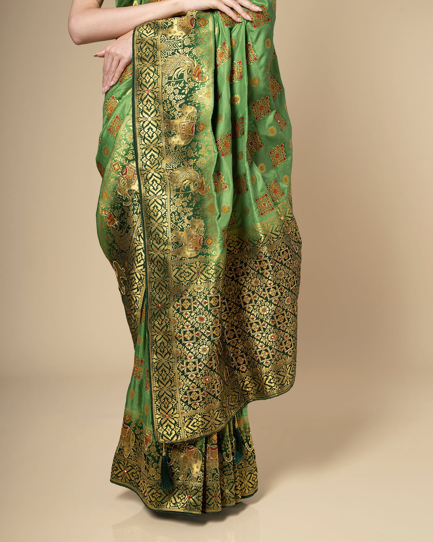 Green Trational Jacquard Work with Delica Beads Exclusive Silk Saree