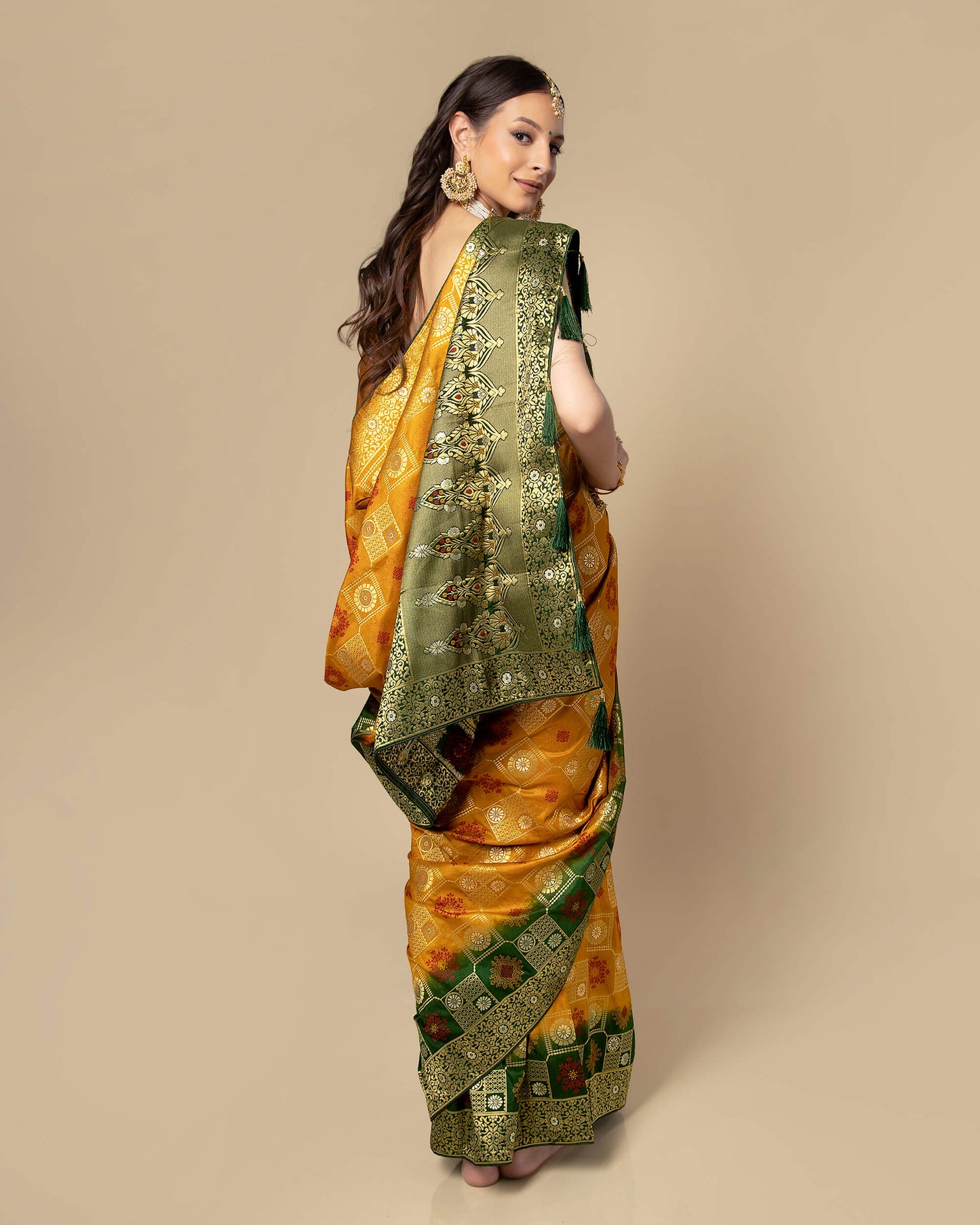 Yellow Bandhani Golden Jacquard Work Exclusive Silk Saree