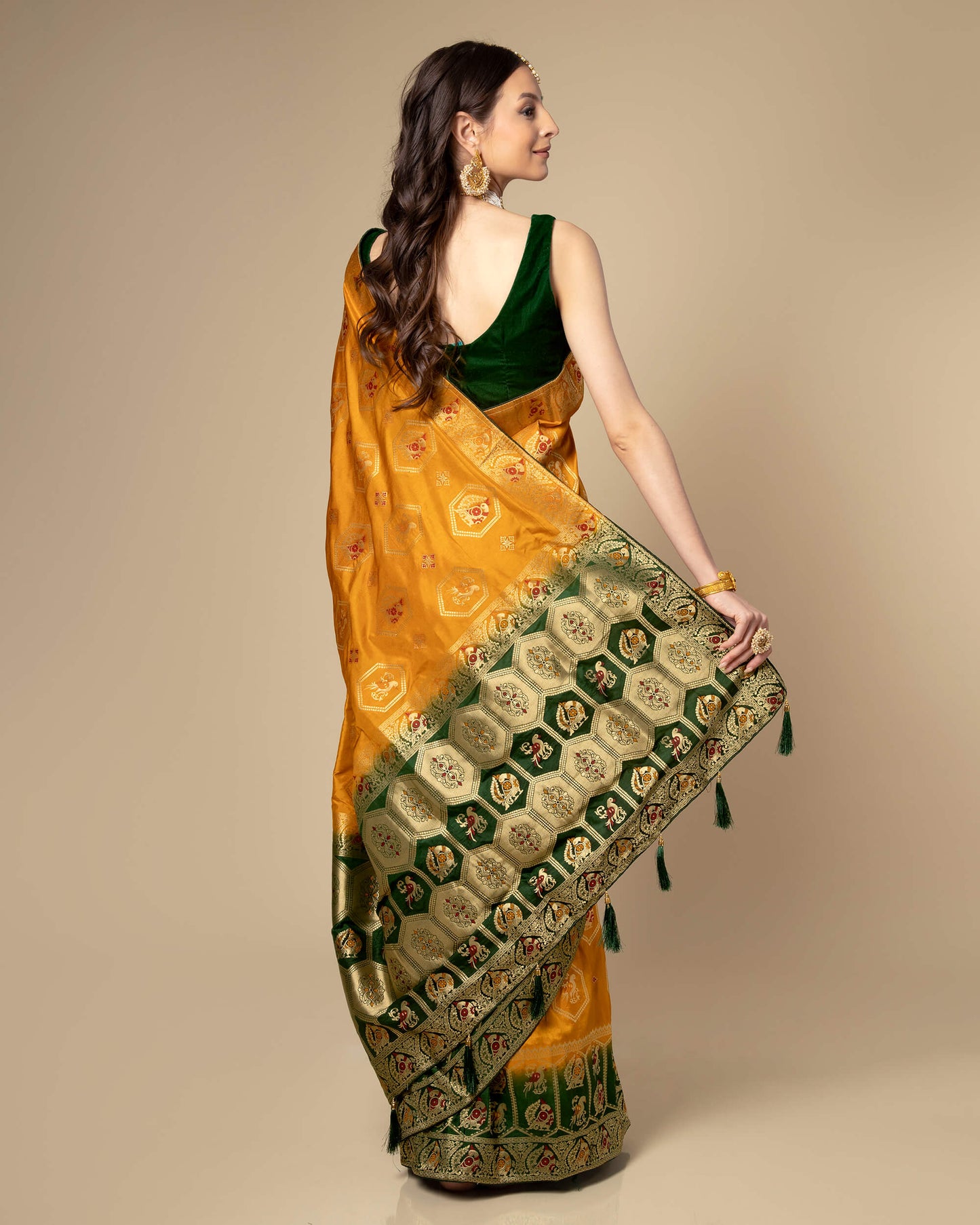 Yellow Traditional Jacquard Work Exclusive Silk Saree