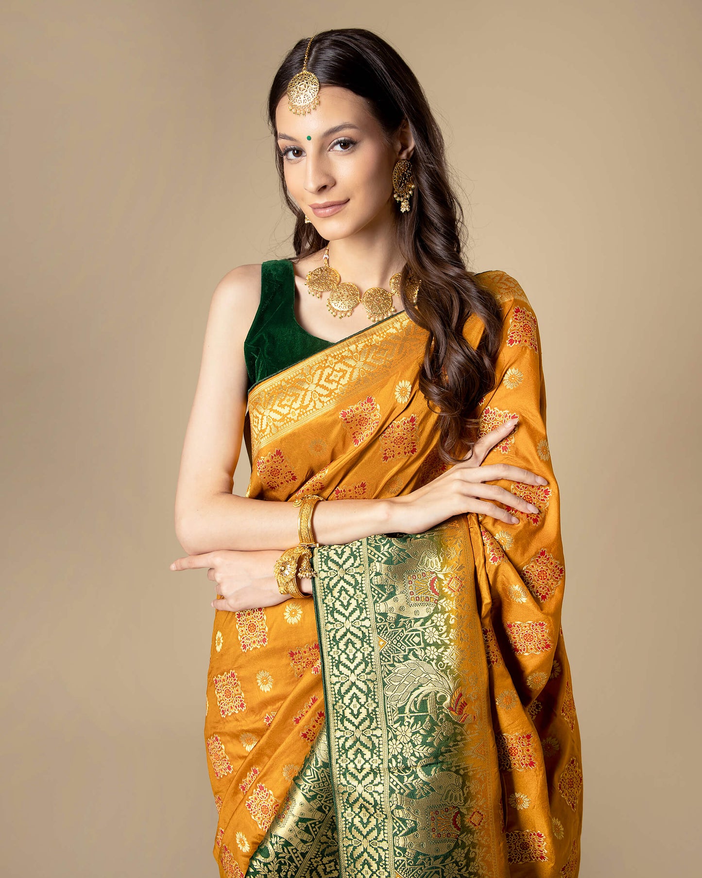 Yellow Traditional Golden Jacquard Work Exclusive Silk Saree