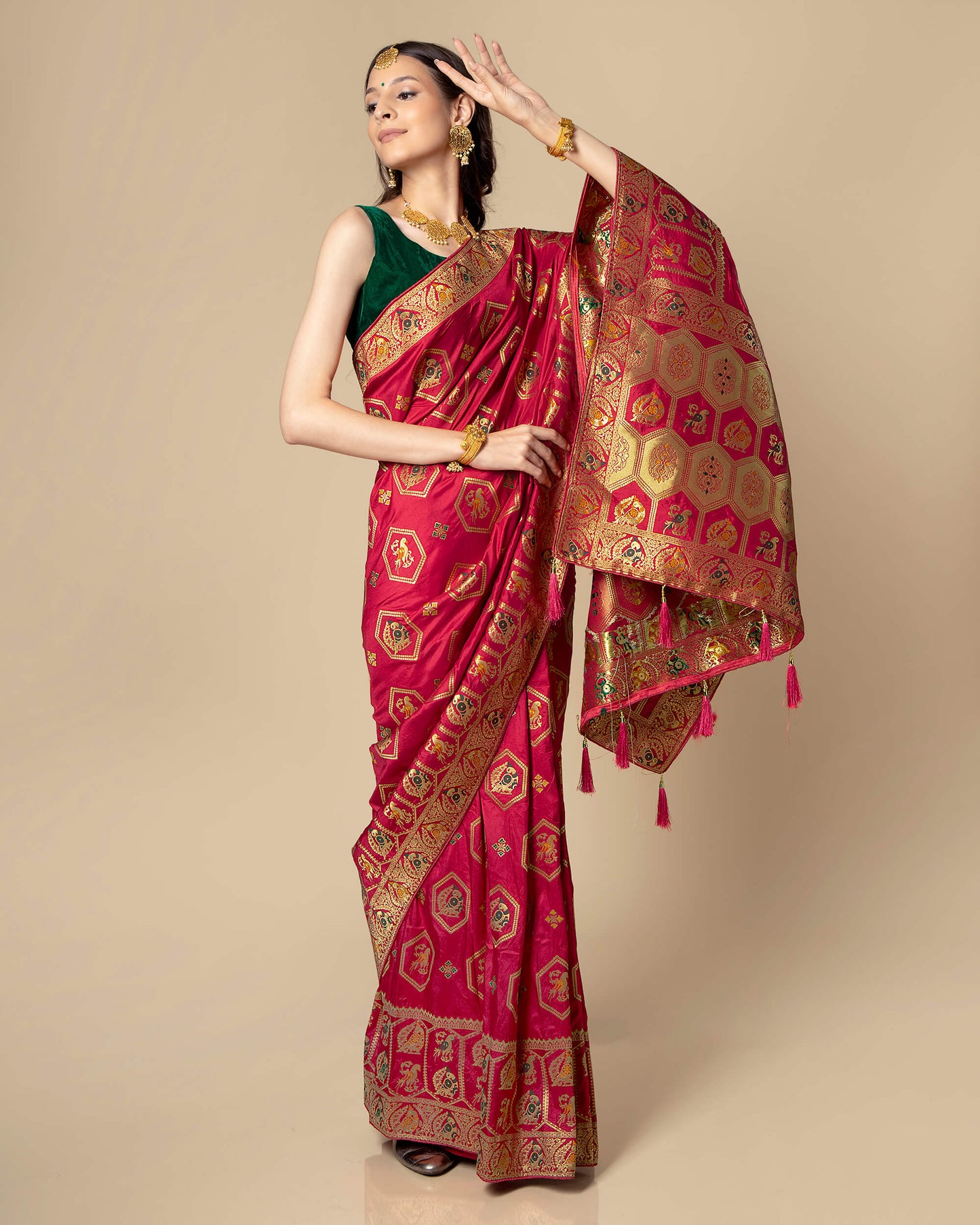 Pink Traditional Golden Pallu Jacquard Work Exclusive Silk Saree