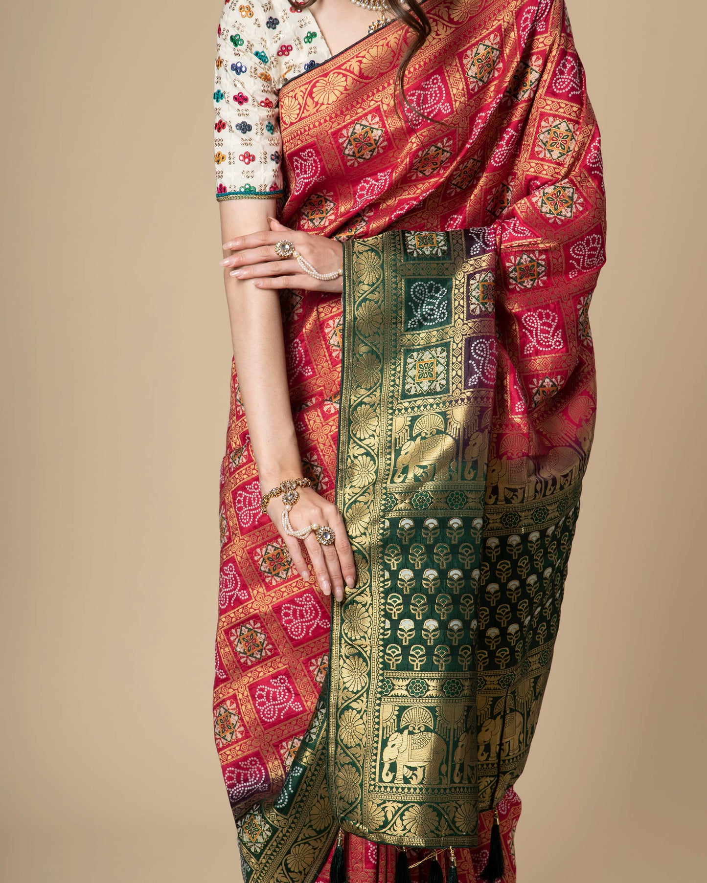 Pink Traditional Bandhani Jacquard Work Exclusive Silk Saree
