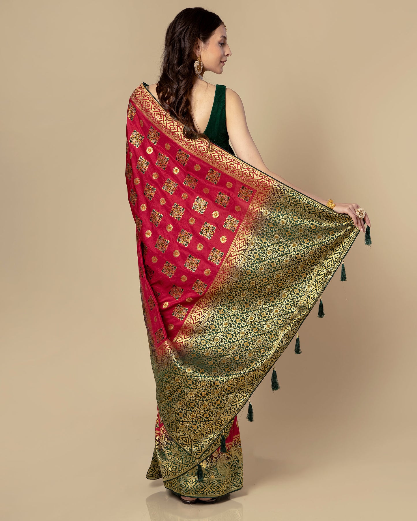 Rani Pink Traditional Golden Jacquard Work Exclusive Silk Saree