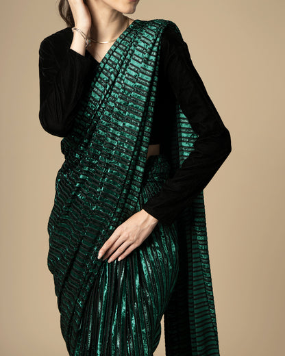 Green Stripes Exclusive Imported Velvet Saree