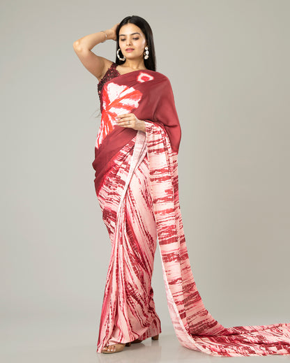 Trendy Wine Red Shiiborii Crepe Silk Saree