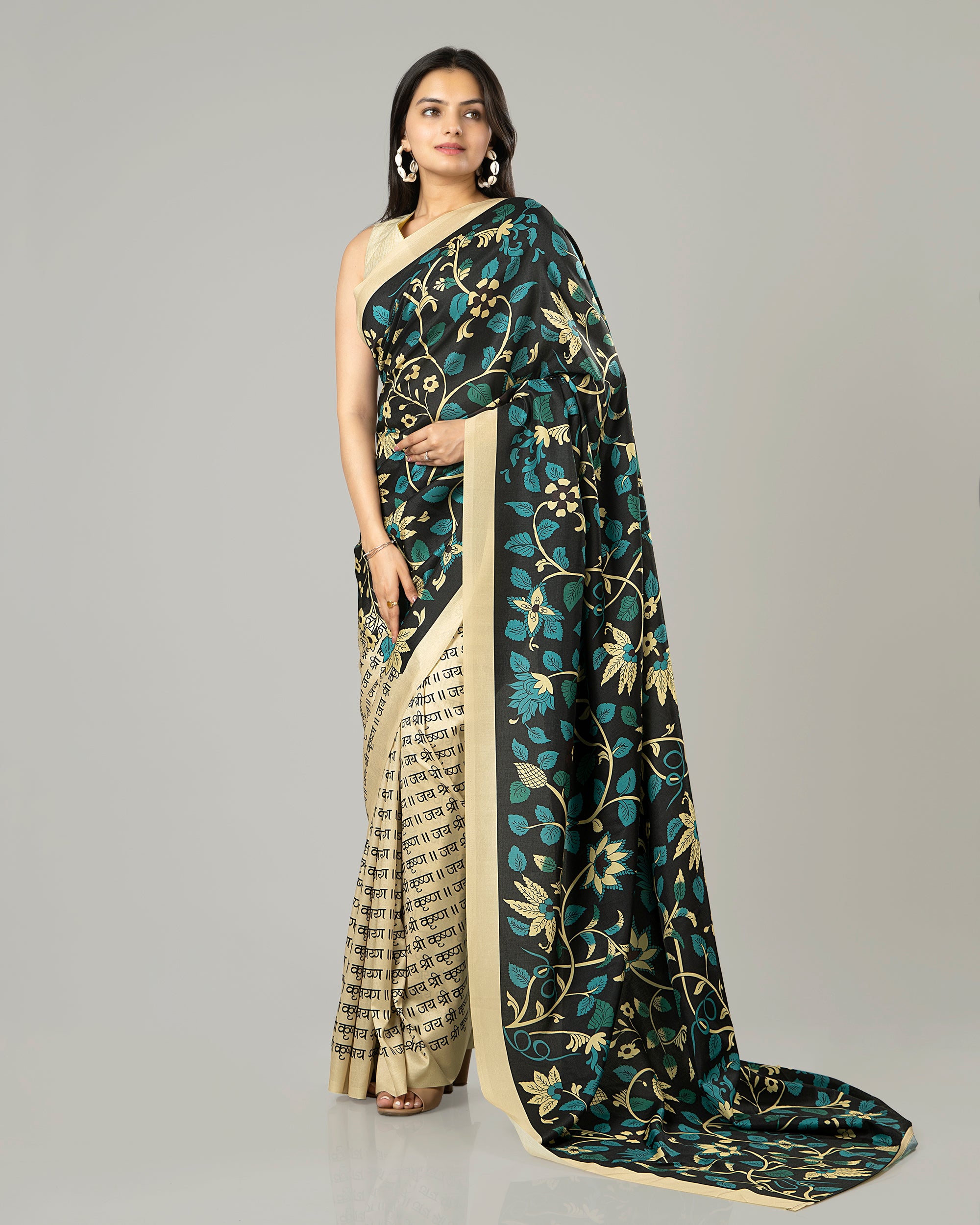 Modern Crape saree with Digital Print - Party wear - Beige - dvz0003827