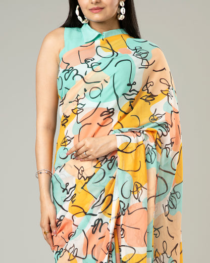 Gorgeous Quirky Multi Color Georgette Saree