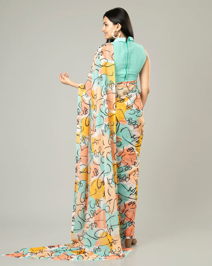 Gorgeous Quirky Multi Color Georgette Saree