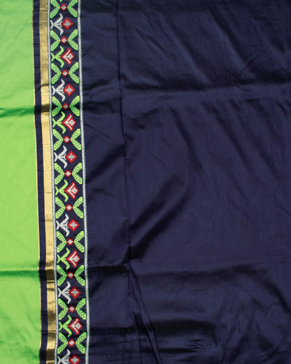 Parakeet Green And Navy Blue Patolaa Pattern Zari Jacquard Bordered Premium Banarasi Silk Saree With Blouse