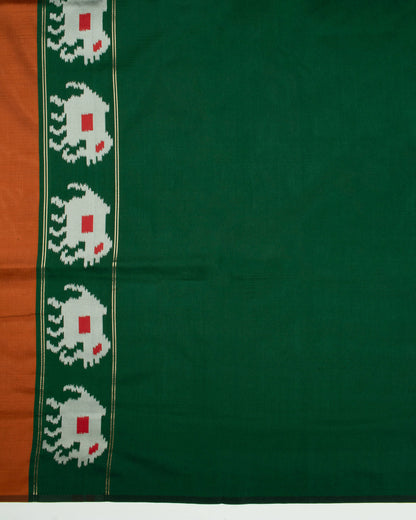 Saddle Brown And Green Patolaa Pattern Zari Jacquard Bordered Premium Banarasi Silk Saree