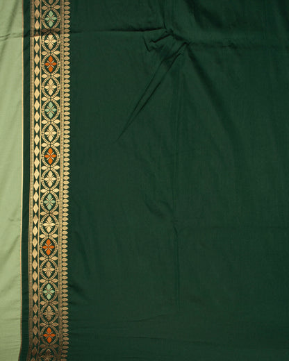 Sage Green And Red Booti Pattern Zari Jacquard Bordered Premium Banarasi Silk Saree With Blouse