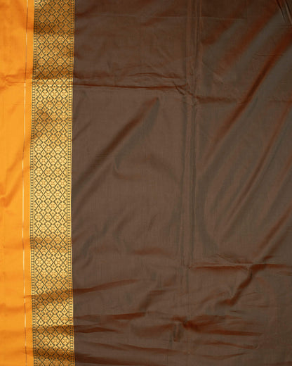 Fire Yellow And Green Floral Pattern Zari Jacquard Bordered Premium Banarasi Silk Saree With Blouse
