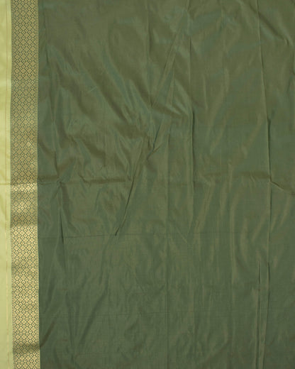 Asparagus Green Floral Pattern Zari Jacquard Bordered Premium Banarasi Silk Saree With Blouse