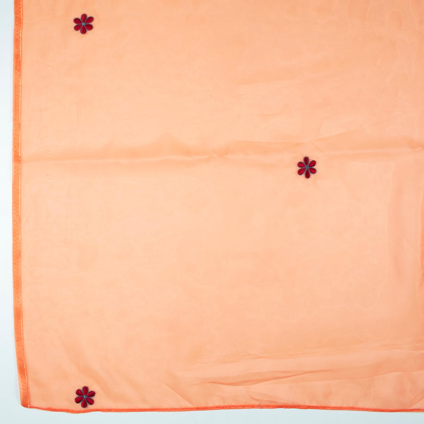 Salmon Orange Floral Pattern Embroidery Premium Liquid Organza Saree