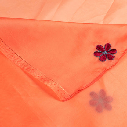 Salmon Orange Floral Pattern Embroidery Premium Shimmer Tisshu Saree