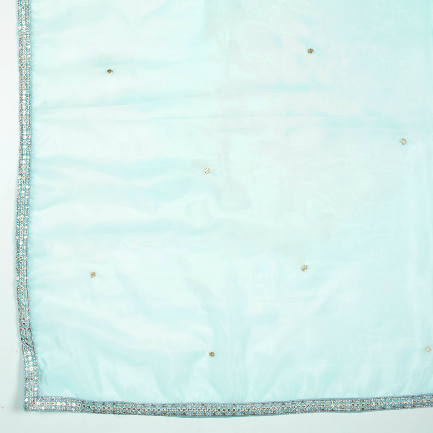 Pale Turquoise Booti Pattern Zari Sequins Premium Liquid Organza Saree With Lace Border