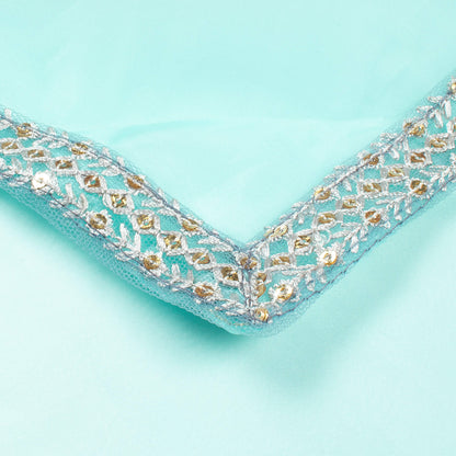 Pale Turquoise Booti Pattern Zari Sequins Premium Liquid Organza Saree With Lace Border