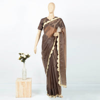 Coffee Brown Booti Pattern Embroidery Premium Liquid Organza Saree With Lace Border