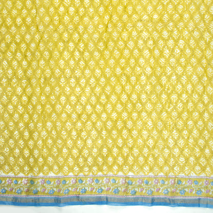 Sapphire Blue And Iris Purple Floral Pattern Handblock Zari Bordered With Heavy Pallu Pure Chanderi Saree