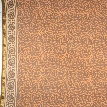 Beige And Orange Abstract Pattern Kashish Handblock Zari Bordered Cotton Mulmul Saree With Blouse - Fabcurate