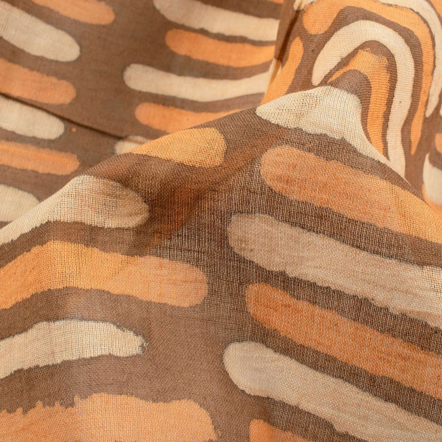 Beige And Orange Stripes Pattern Kashish Handblock Zari Bordered Cotton Mulmul Saree With Blouse - Fabcurate