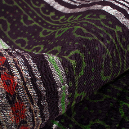 Eggplant Purple And Red Booti Pattern Handblock Zari Bordered With Heavy Pallu Cotton By Linen Saree
