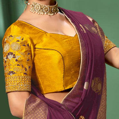 Wine Purple Ethnic Pattern Zari Jacquard Bordered Art Tussar Silk Saree