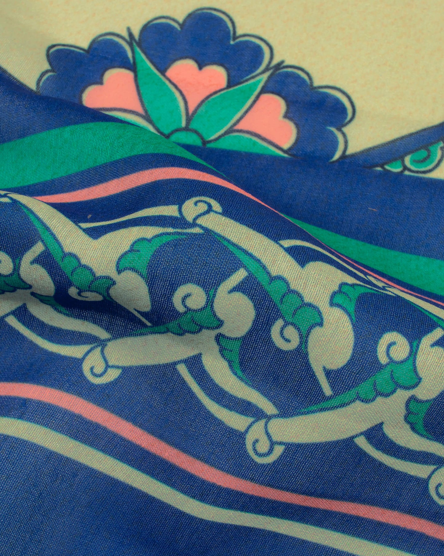 Royal Blue And Tea Green Traditional Pattern Digital Print Poly Voile Scarf