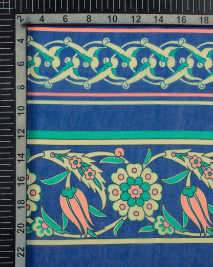 Royal Blue And Tea Green Traditional Pattern Digital Print Poly Voile Scarf