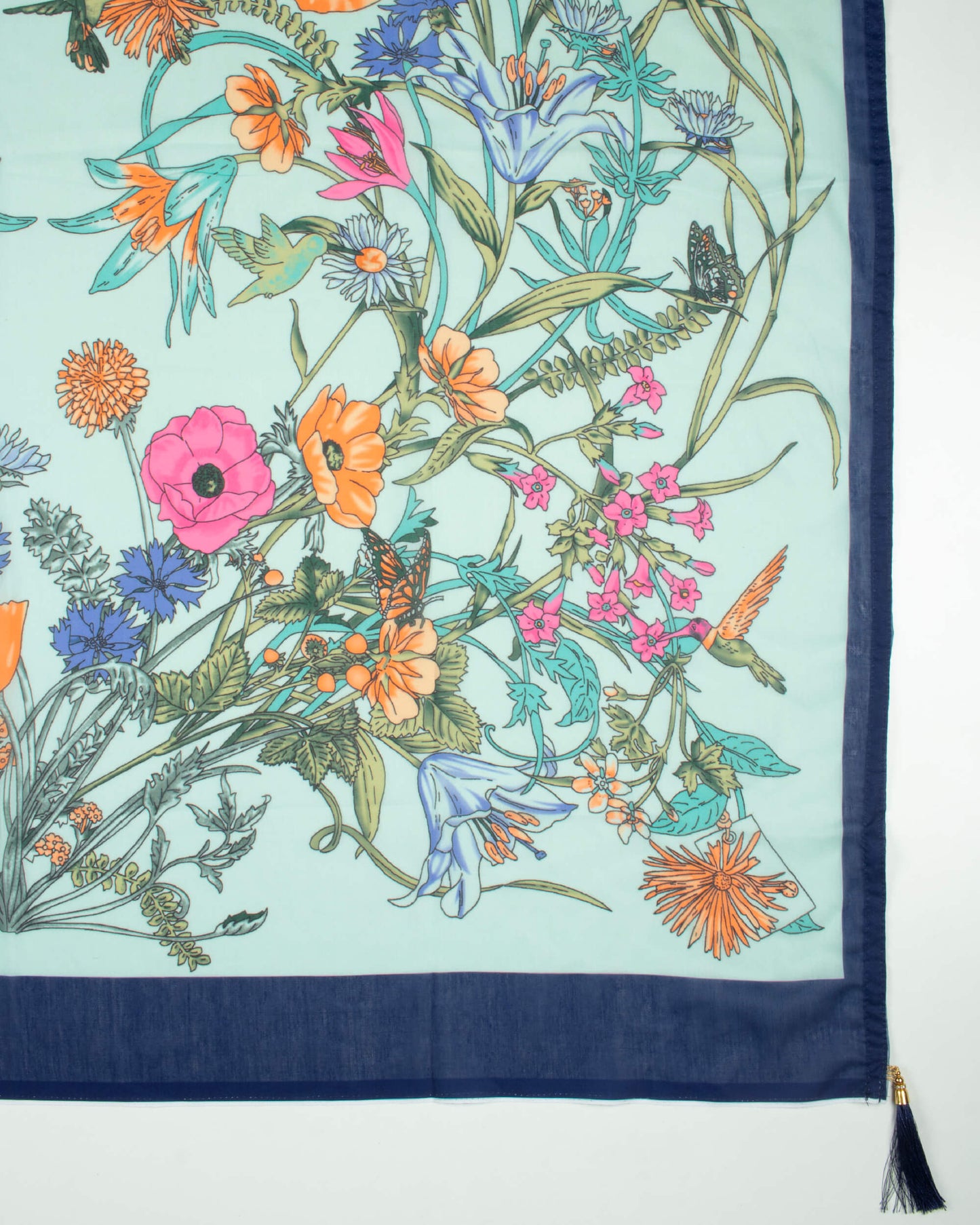 Pale Blue And Orange Floral Pattern Digital Print Poly Voile Scarf