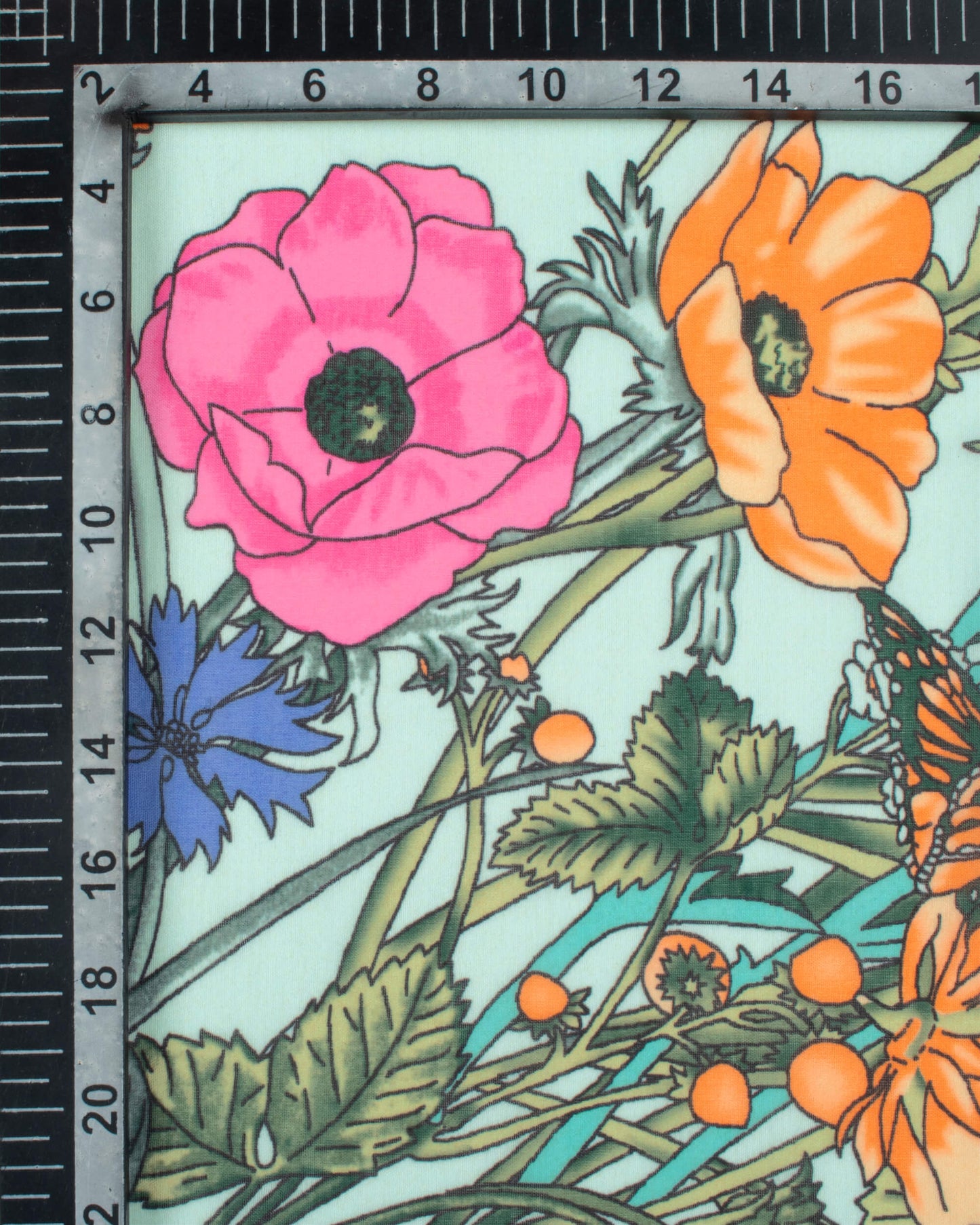 Pale Blue And Orange Floral Pattern Digital Print Poly Voile Scarf