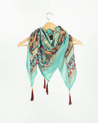 Pale Turquoise And Maroon Floral Pattern Digital Print Poly Voile Scarf