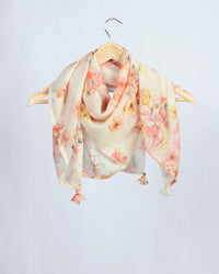 Off White And Pink Floral Pattern Digital Print Georgette Scarf
