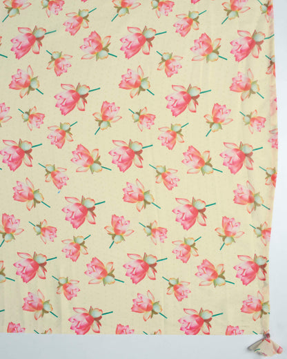 Cream And Pink Floral Pattern Digital Print Georgette Scarf