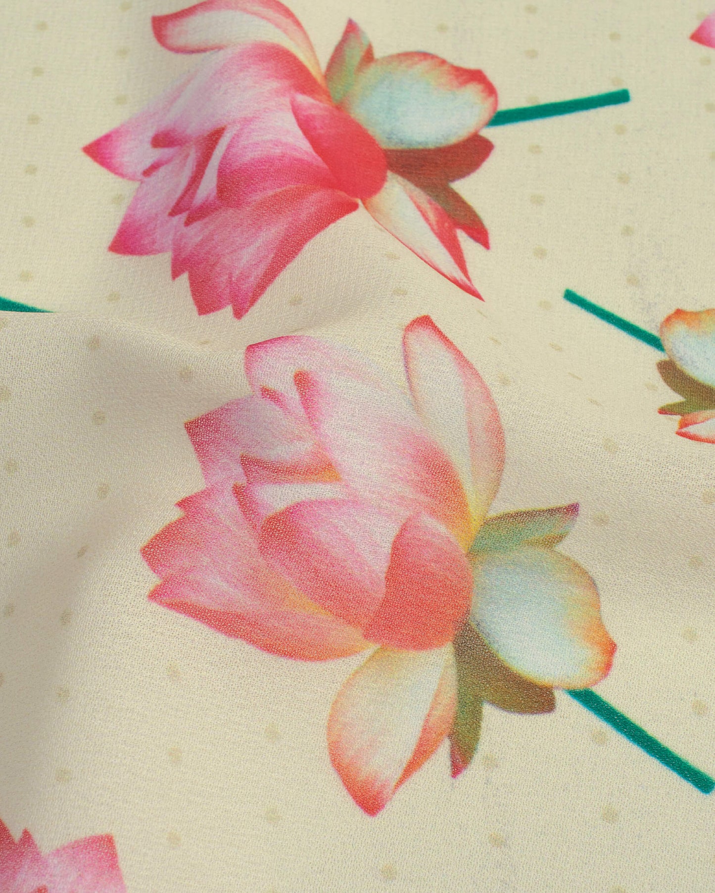Cream And Pink Floral Pattern Digital Print Georgette Scarf