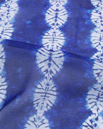 Blue And White Shiiborii Pattern Digital Print Georgette Scarf