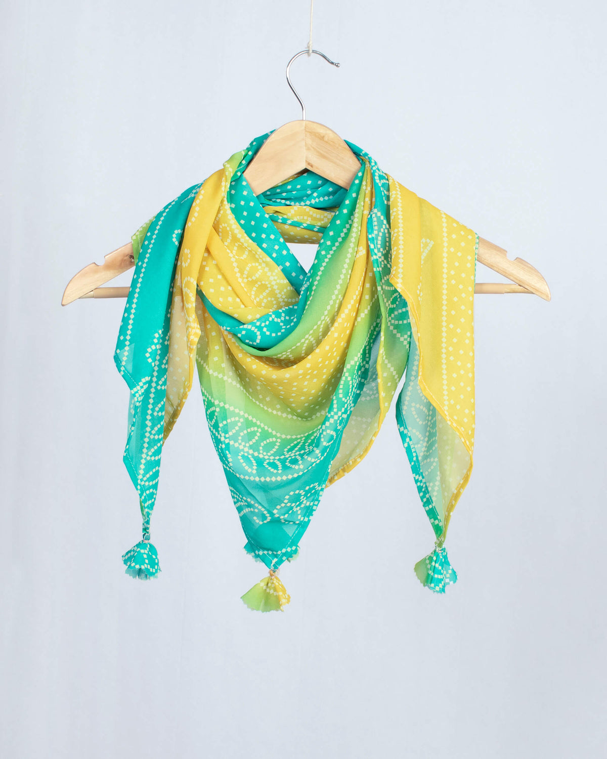 Bumblebee Yellow And Electric Blue Bandhani Pattern Digital Print Georgette Scarf