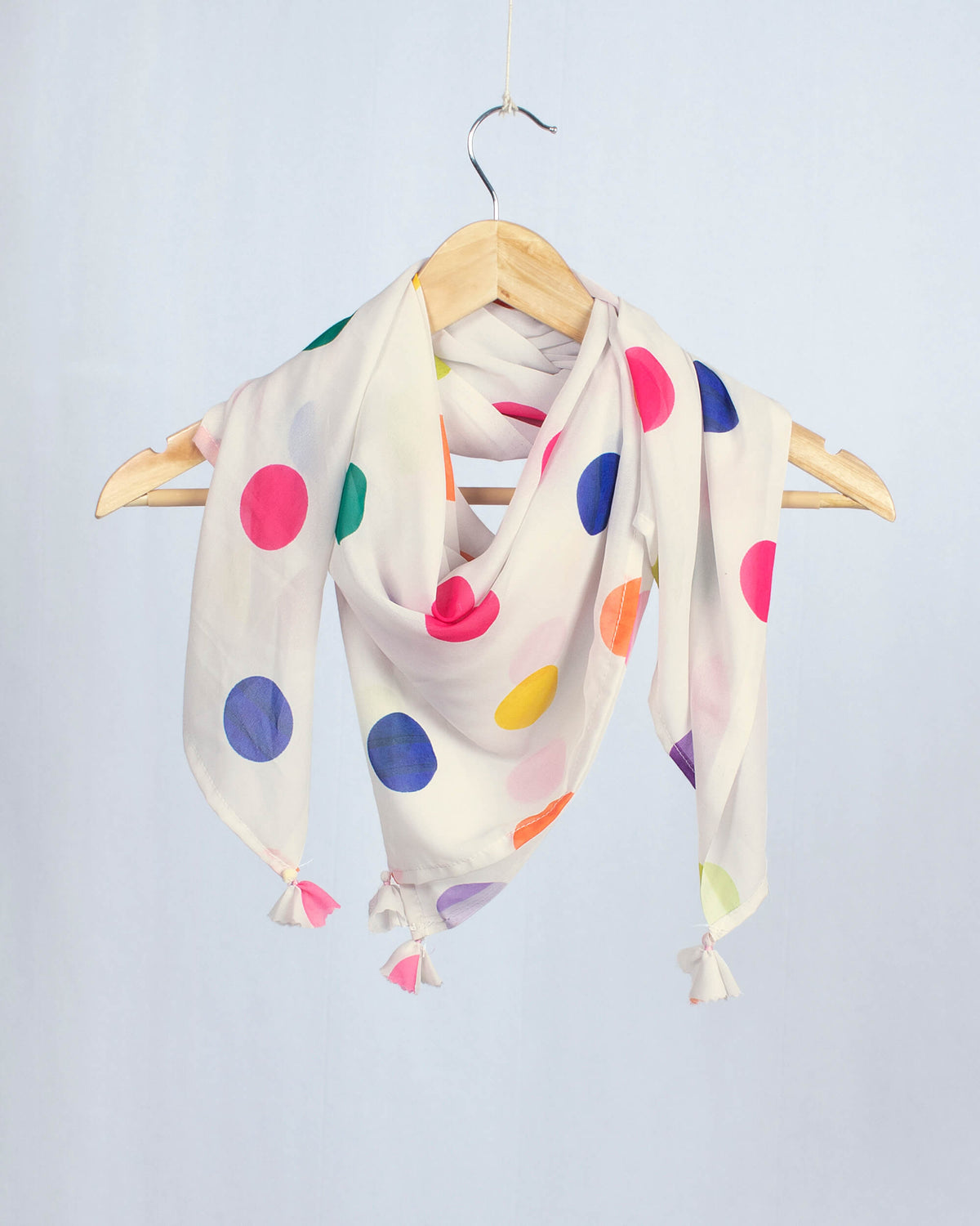 Beige And Pink Polka Dots Pattern Digital Print Georgette Scarf