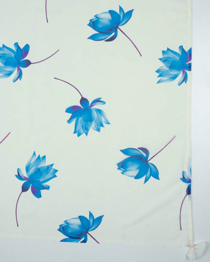 White And Azure Blue Floral Pattern Digital Print Georgette Scarf