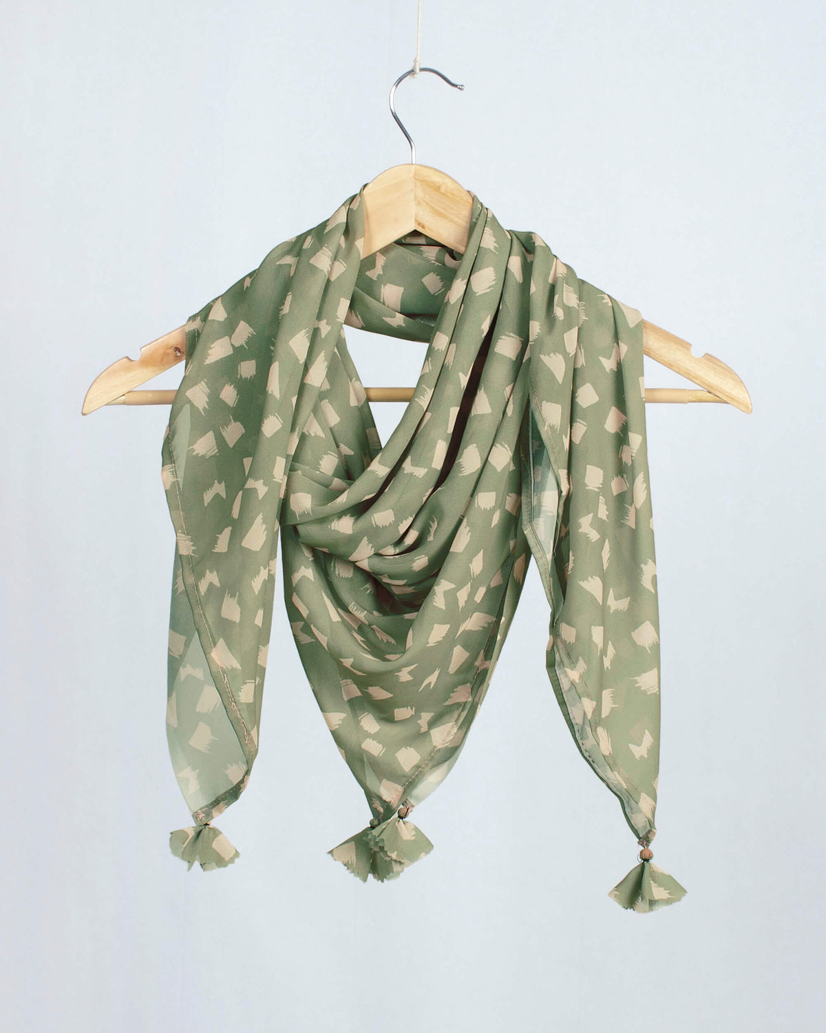 Light Grey And Peach Geometric Pattern Digital Print Georgette Scarf