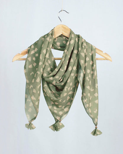 Light Grey And Peach Geometric Pattern Digital Print Georgette Scarf