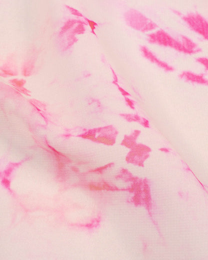 Cream And Pink Tye And Dye Pattern Digital Print Georgette Scarf