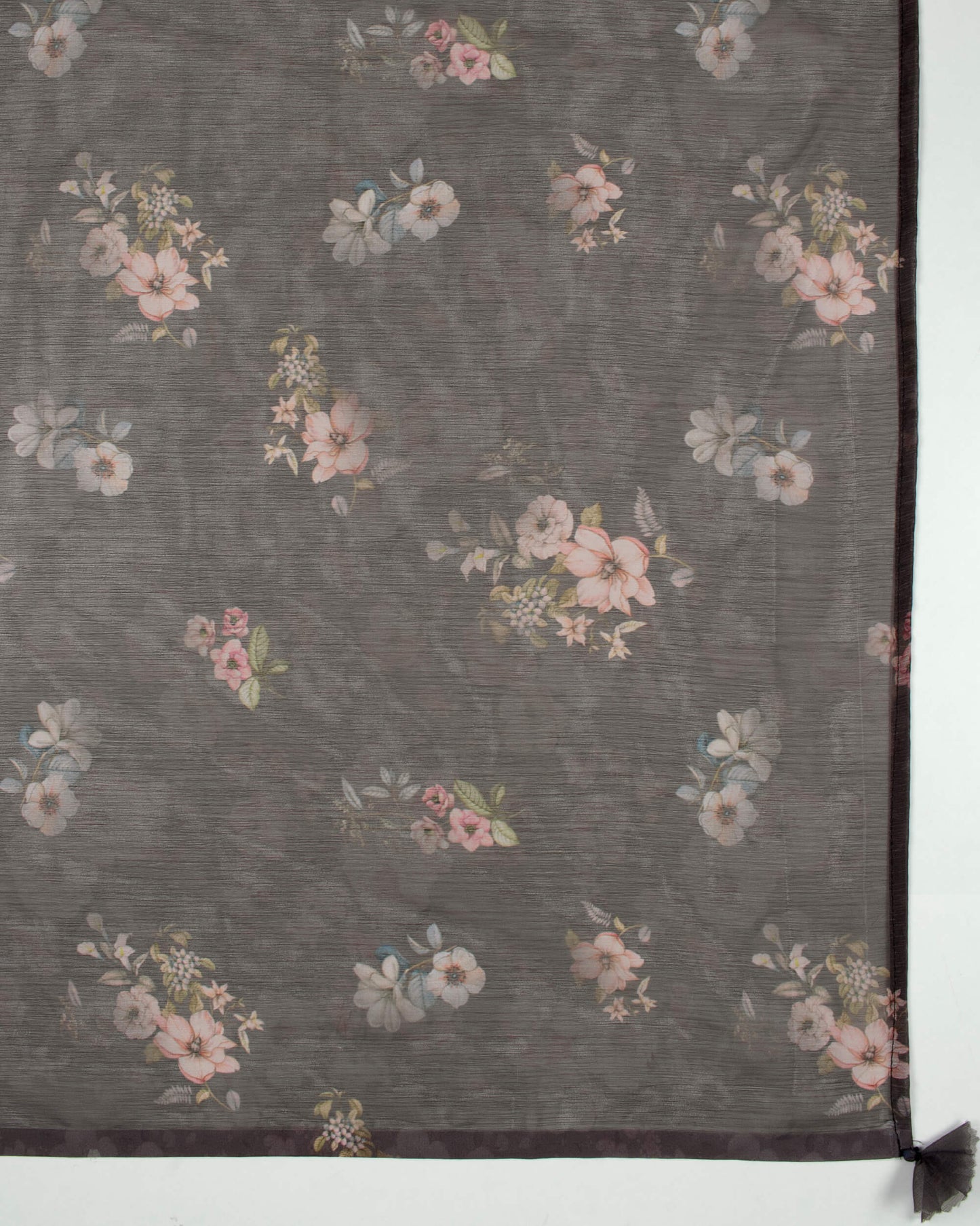 Charcoal Grey And Pink Floral Pattern Digital Print Chiffon Scarf