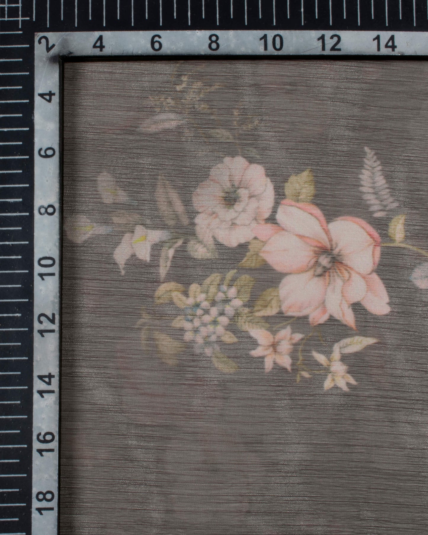 Charcoal Grey And Pink Floral Pattern Digital Print Chiffon Scarf
