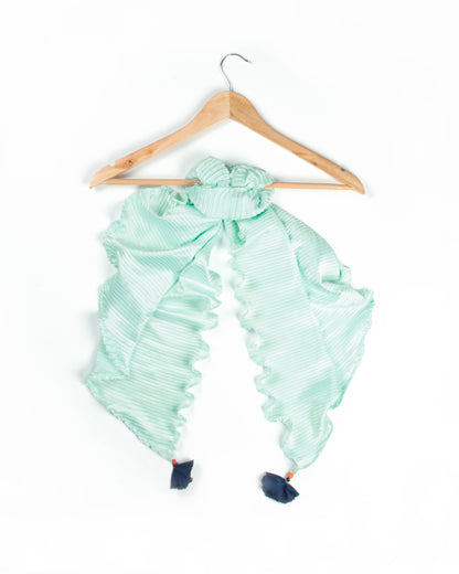 Mint Green Plain Pleated Japan Satin Scarf