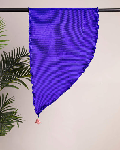 Royal Blue Plain Pleated Japan Satin Scarf
