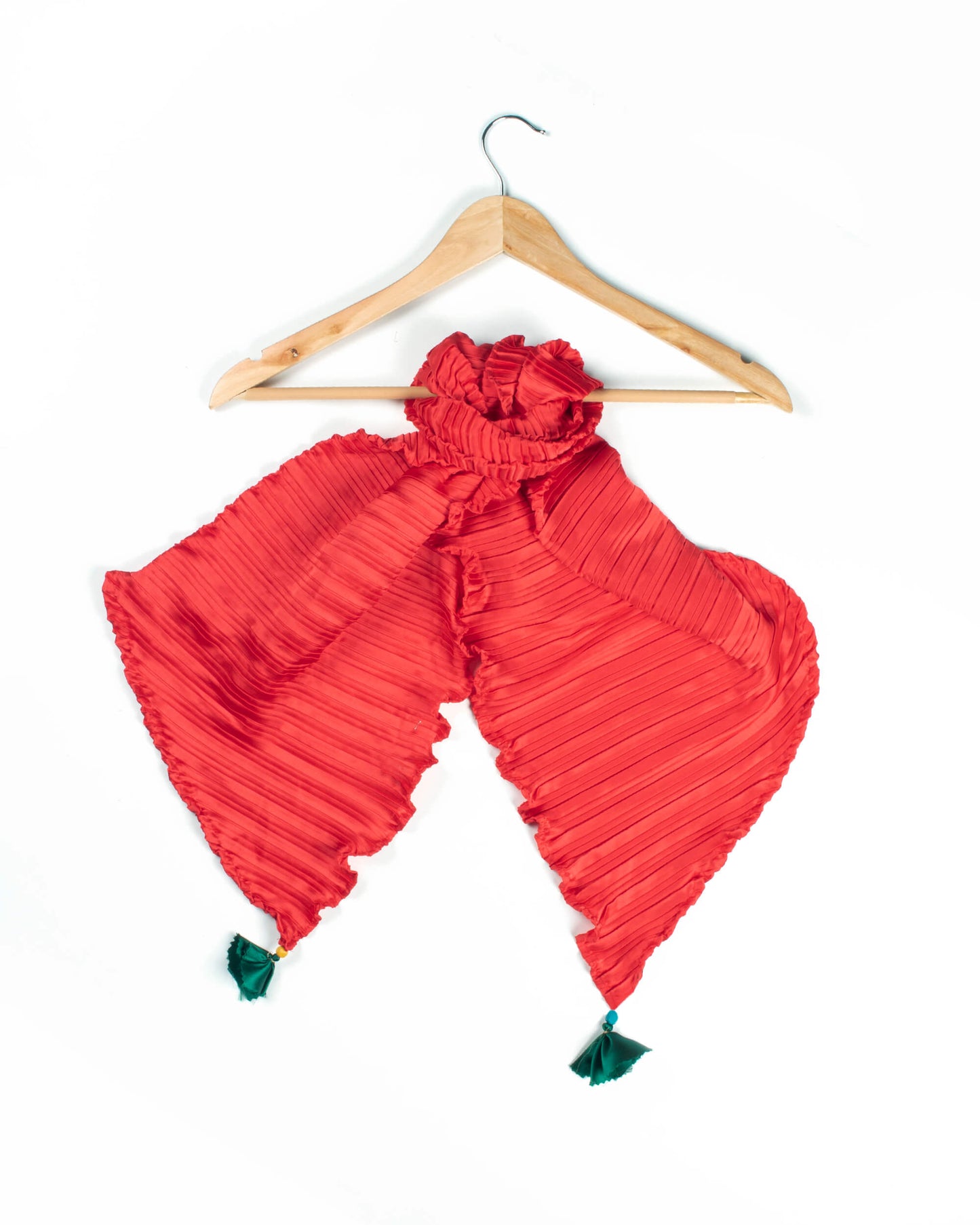 Chilli Red Plain Pleated Japan Satin Scarf