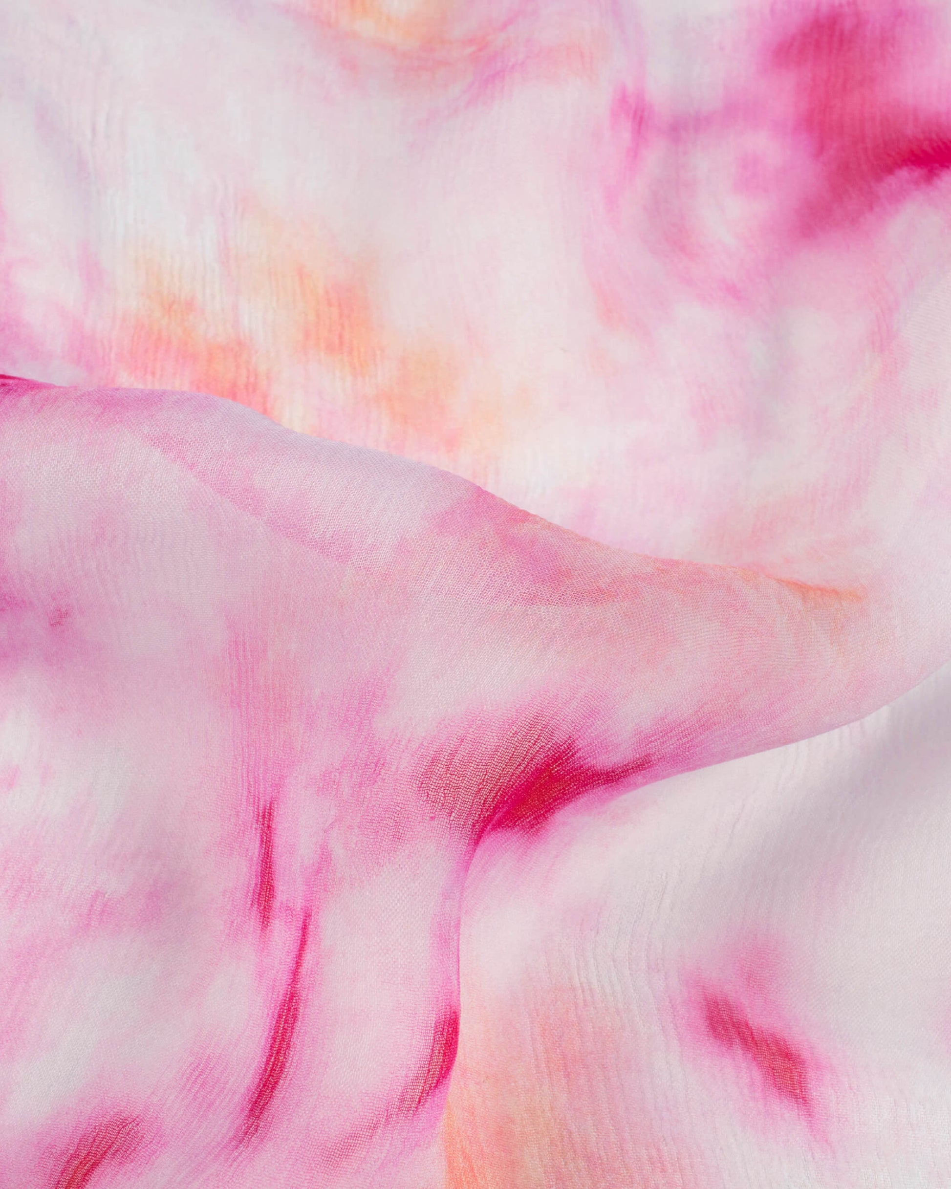 Pink And White Tie & Dye Pattern Digital Print Bemberg Chiffon Dupatta With Tassels - Fabcurate