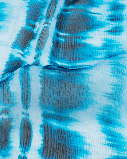 Blue And White Shibori Pattern Digital Print Bemberg Chiffon Dupatta With Tassels - Fabcurate