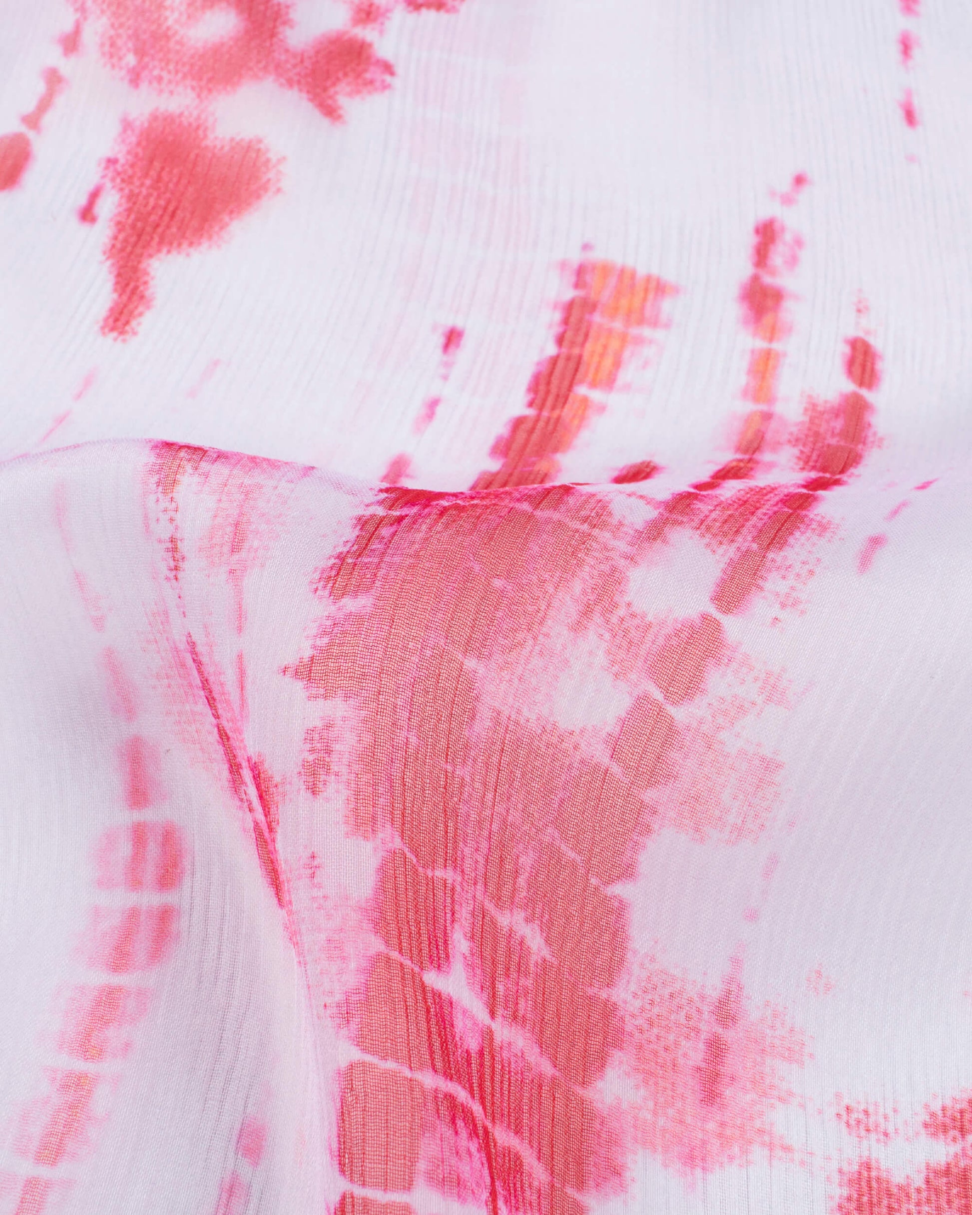 White And Pink Shibori Pattern Digital Print Bemberg Chiffon Dupatta With Tassels - Fabcurate
